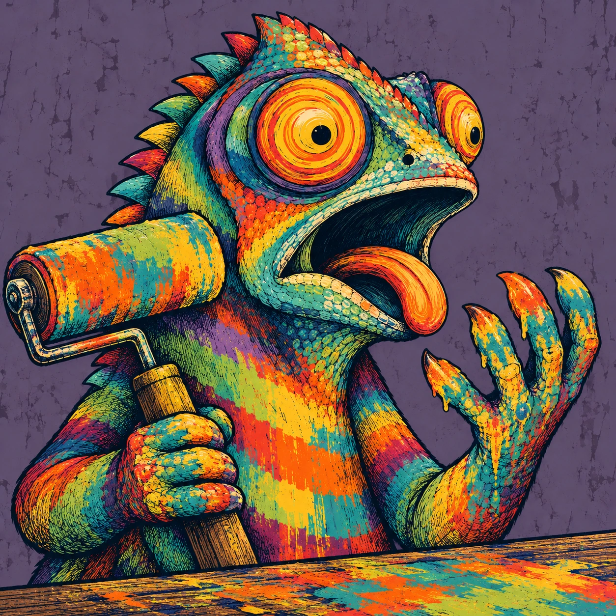 Trippyleon with a roller and paint-covered claws